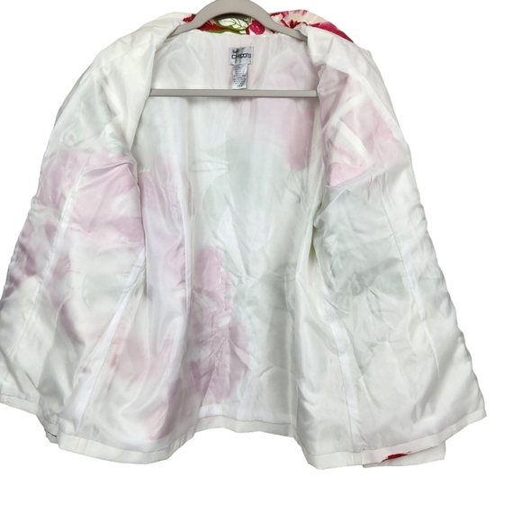 Chico's White Pink Floral Button Up Blazer Jacket Women's Size Large - Picture 6 of 10